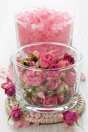 SPA treatment set with dried rose and sea saltの写真素材