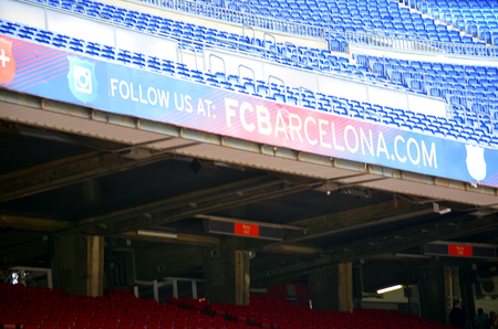 CAMP NOU, BARCELONA, SPAIN  "MAY 4, 2015 billboards inside the stadium of FC Barcelonaのeditorial素材