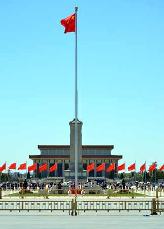Chinese national flag waving on a clear dayのeditorial素材