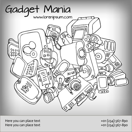Gadgets doodle advertising templateのイラスト素材