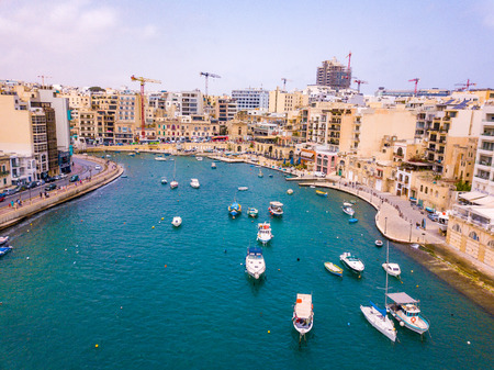 Beautiful aerial view of the Spinola Bay, St. Julians and Sliema town on Malta.のeditorial素材