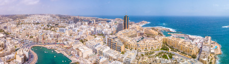 Beautiful aerial view of the Spinola Bay, St. Julians and Sliema town on Malta.のeditorial素材