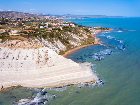 Aerial view Turkish Staircase on Sicily, Italy. Beautiful white cliffs by the sea in Italy.の写真素材