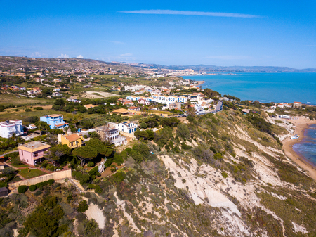 Aerial view Turkish Staircase on Sicily, Italy. Beautiful white cliffs by the sea in Italy.の写真素材