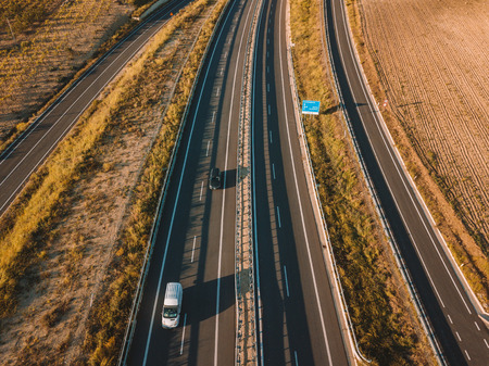 Beautiful aerial view of the highway in Italy with cars passing by.の写真素材