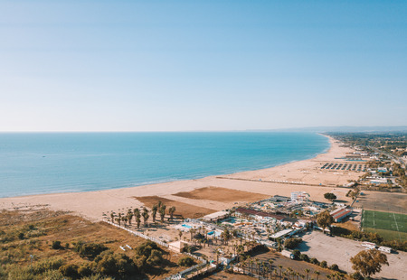 Aerial view of the beach near Catania by the port on Sicily.の写真素材
