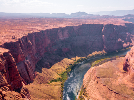 Aerial view of the horseshoe Bend which is a famous meander on river Colorado near the town of Page. Arizona, USA.の写真素材