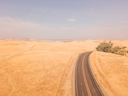 Aerial view of a cornfield in the countryside in California, USA.