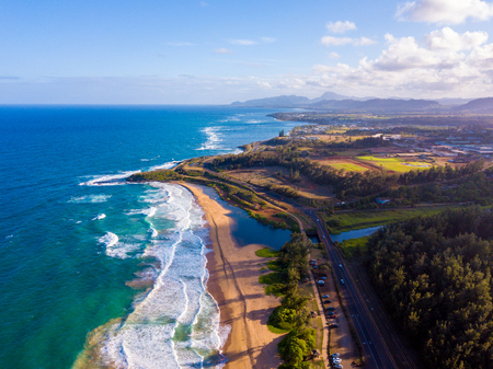 Beautiful aerial sunny view from above on the magical island of Kauai, Hawaii. Paradise on earth.の写真素材