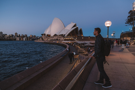 Beautiful night view of the Sydney Opera house at night in Sydney, Australia. August 30, 2017.のeditorial素材
