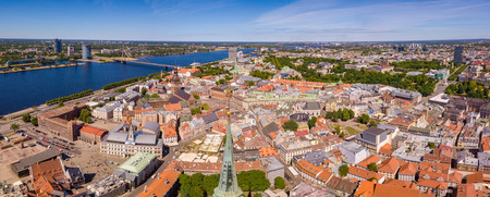 Aerial view of the bell tower of St. Peter's Cathedral in Riga, Latvia.のeditorial素材