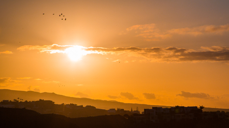 Beautiful sunset or sunrise view over the hills of Gran Canaria island.の写真素材