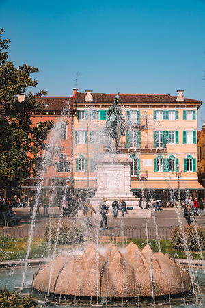 Beautiful fountain in the middle of Verona cityのeditorial素材