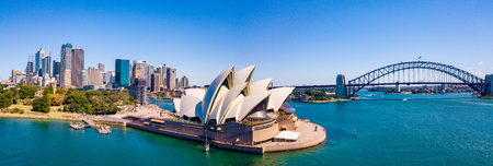 Beautiful panorama of the Sydney harbour district with Harbour bridge, Botanical garden and the Opera building. April 10, 2016.のeditorial素材