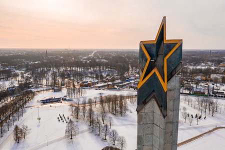 Riga, Latvia, February 14, 2018: The Victory Memorial to Soviet Army in Agenskalns. Created 1985 to commemorate the Soviet Army's victory over Nazi Germany in World War II.のeditorial素材