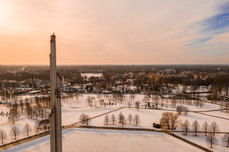 Riga, Latvia, February 14, 2018: The Victory Memorial to Soviet Army in Agenskalns. Created 1985 to commemorate the Soviet Army's victory over Nazi Germany in World War II.のeditorial素材