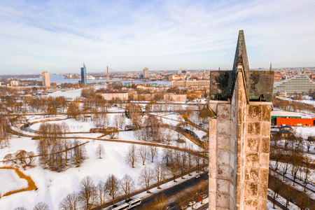Riga, Latvia, February 14, 2018: The Victory Memorial to Soviet Army in Agenskalns. Created 1985 to commemorate the Soviet Army's victory over Nazi Germany in World War II.のeditorial素材