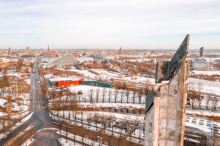 Riga, Latvia, February 14, 2018: The Victory Memorial to Soviet Army in Agenskalns. Created 1985 to commemorate the Soviet Army's victory over Nazi Germany in World War II.のeditorial素材