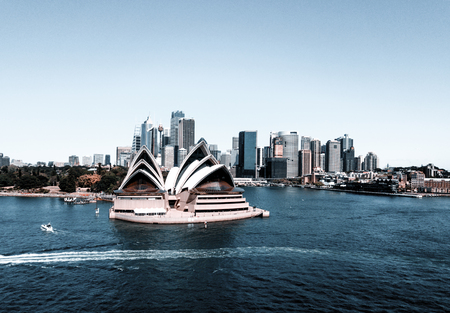 Beautiful panorama of the Sydney harbour district with Harbour bridge, Botanical garden and the Opera building. April 10, 2016.のeditorial素材