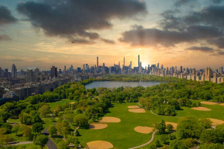 Central Park aerial view, Manhattan, New York. Park is surrounded by skyscraper.の写真素材