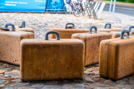 Suitcases are waiting for the trip. Flights canceled.のeditorial素材