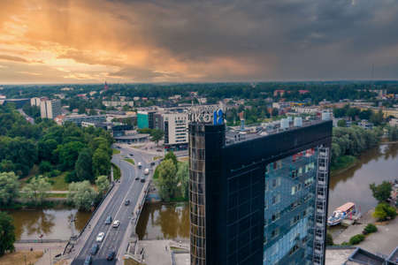 Aerial view of the student city of Tartu. Summer evening view.のeditorial素材