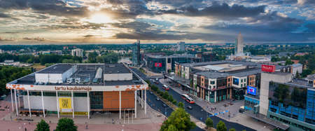Aerial view of the student city of Tartu. Summer evening view.