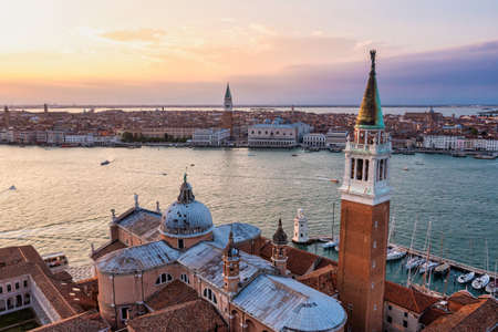 Panorama aerial photo of San Giorgio Maggiore island in Veniceの写真素材