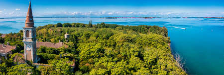 Aerial view of the plagued ghost island of Poveglia in Veniceの写真素材