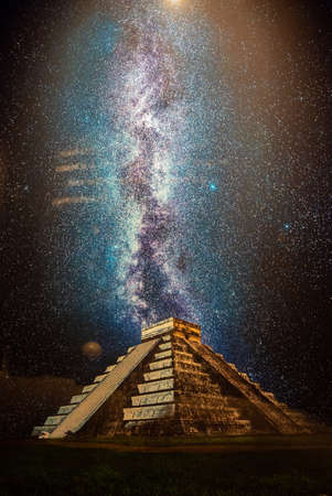 Painting of the milky way over El Castillo Pyramid on display at art gallery