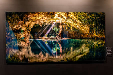Cenote painting on display at exhibition center or art galleryのeditorial素材