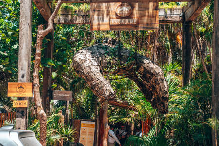 Wooden framed entrance of the Vagalume beach resort and clubのeditorial素材