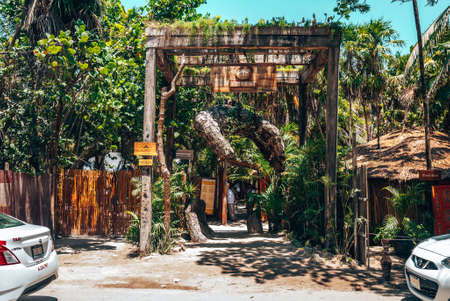 Wooden framed entrance of the Vagalume beach restaurant and clubのeditorial素材