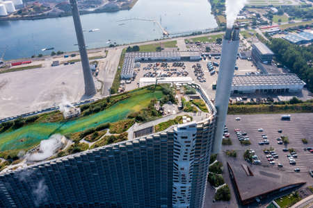 Waste-to-Energy Power Plant in Copenhagen with the ski area on the roofのeditorial素材