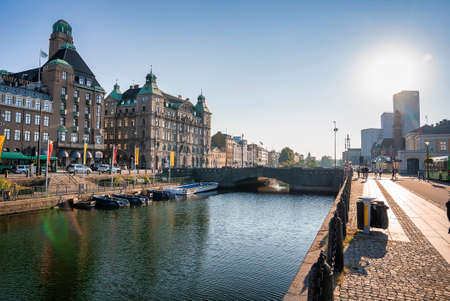 skyline of Malmo dominated by the world maritime university, Swedenの写真素材