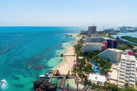Aerial view of ships and boat with hotels and resorts by seaのeditorial素材