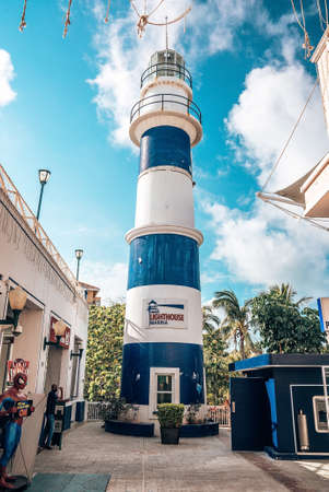 Low angle view of Cancun lighthouse marina towerのeditorial素材