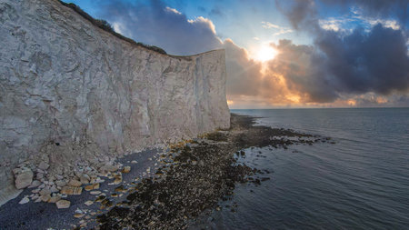 Aerial view of the White Cliffs of Dover.の写真素材