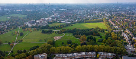 Beautiful aerial view of London with many green parks