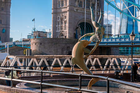 Iconic Tower Bridge view connecting London with Southwark over Thames River, UK.の写真素材
