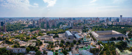 Magical aerial view of the Kiev Pechersk Lavra near the Motherland Monument.の写真素材