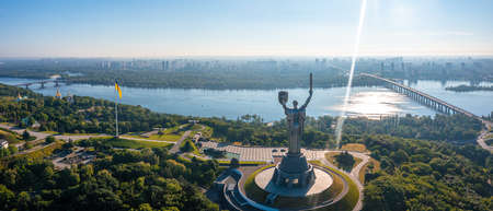 Aerial view of the Mother Motherland monument in Kiev.の写真素材