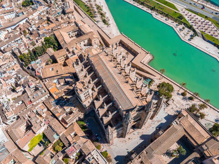 Gothic medieval cathedral of Palma de Mallorca in Spainの写真素材