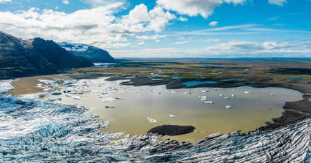 Aerial panoramic view of the Skaftafell glacier, Icelandの写真素材