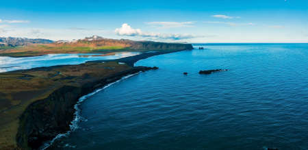 Aerial view of the Iceland coastline by the black beach.の写真素材