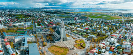 Beautiful aerial view of Reykjavik, Iceland. Sunny dayの写真素材