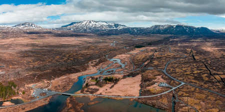 The well visible tectonic plate at Thingvellir National Park in Iceland.の写真素材