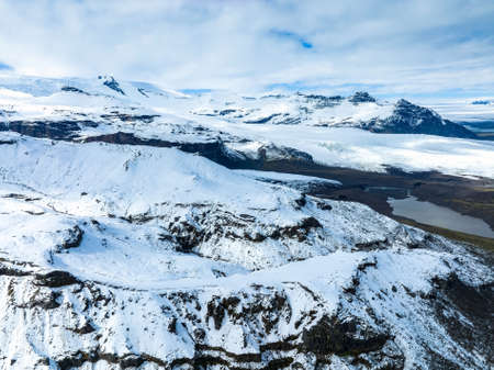 Aerial view of the glaciers and snowy mountains in Iceland.の写真素材