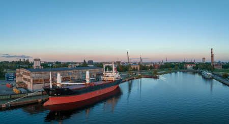Aerial view of the port and wharf in Riga Latvia