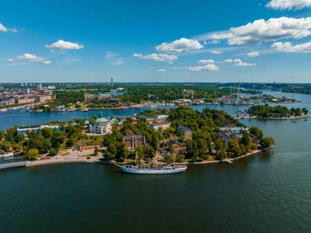 Aerial panoramic view of the old Town, Gamla Stan, in Stockholm.の写真素材